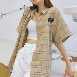 DAY Tartan Print Letter Patched Blouse